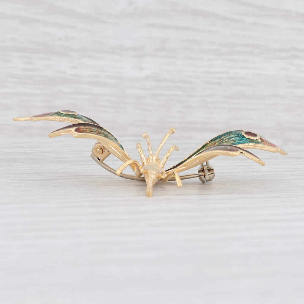 Light Gray Vintage Flying Insect Brooch 18k Yellow Gold Multicolor Enamel Pin