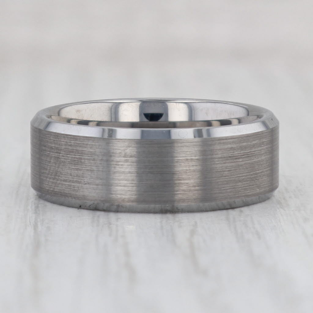 Light Gray New Men's Brushed Tungsten Ring Beveled Comfort Fit Wedding Band Size 10-10.25