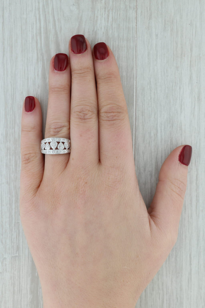 Diamond Hearts Ring 10k White Gold Size 6.25 Women's Band