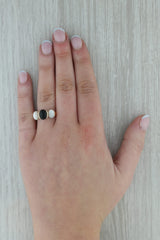 Dark Gray Mother of Pearl Onyx 3-Stone Ring 14k Yellow Gold Size 8 Oval Cabochons