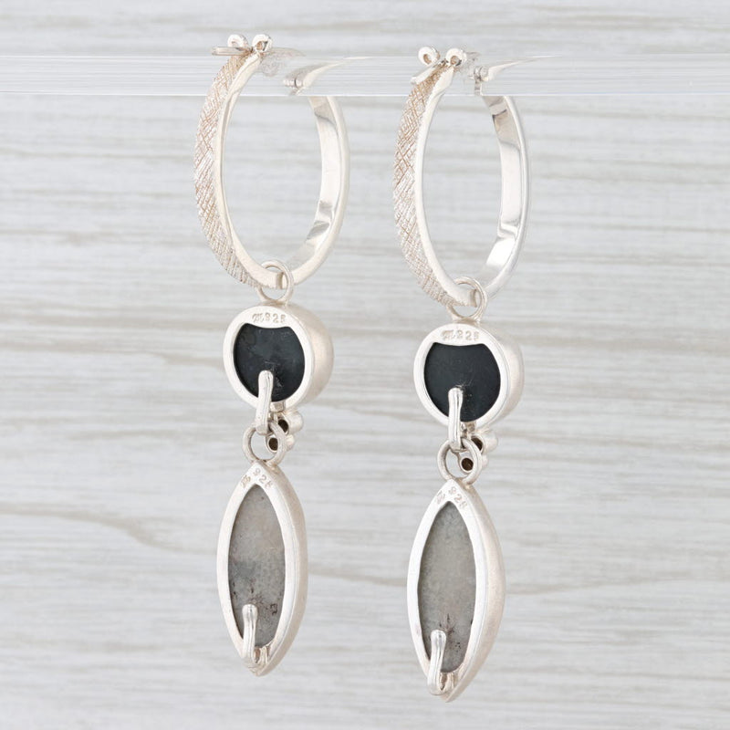 New Nina Nguyen Hoop Earrings Sterling Silver Amethyst Black Druzy Spinel Charms