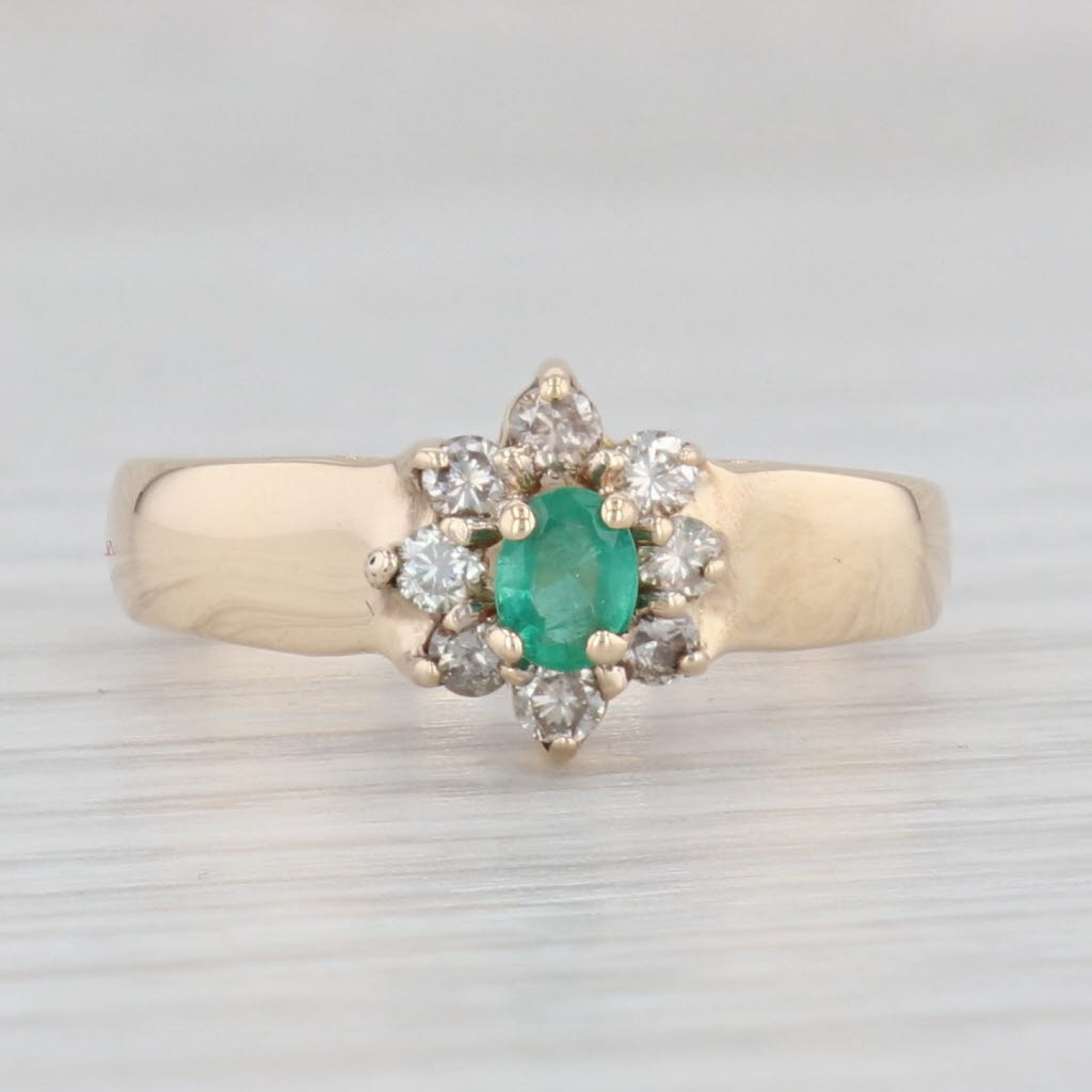 Light Gray 0.38ctw Oval Emerald Diamond Halo Ring 14k Yellow Gold Size 6.5