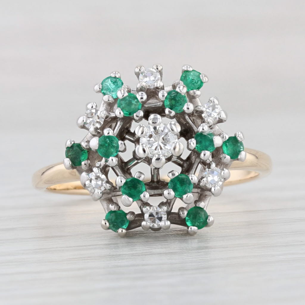 Light Gray 0.45ctw Diamond Emerald Cluster Ring 14k Gold Size 8.5 Cocktail