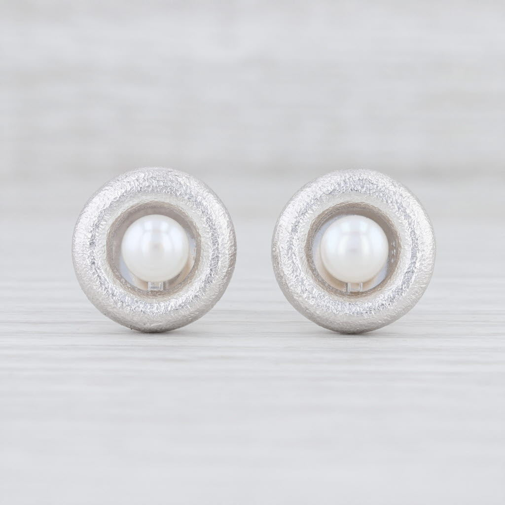 Light Gray New Bastian Inverun Cultured Pearl Circle Earrings Sterling Silver Pierced Studs