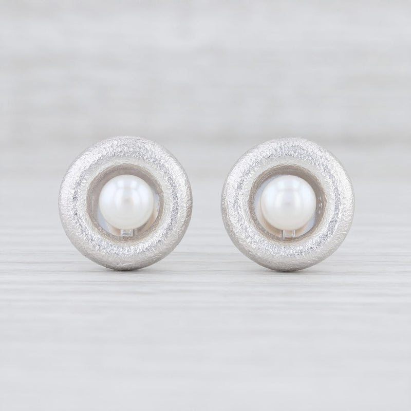 New Bastian Inverun Cultured Pearl Circle Earrings Sterling Silver Pierced Studs