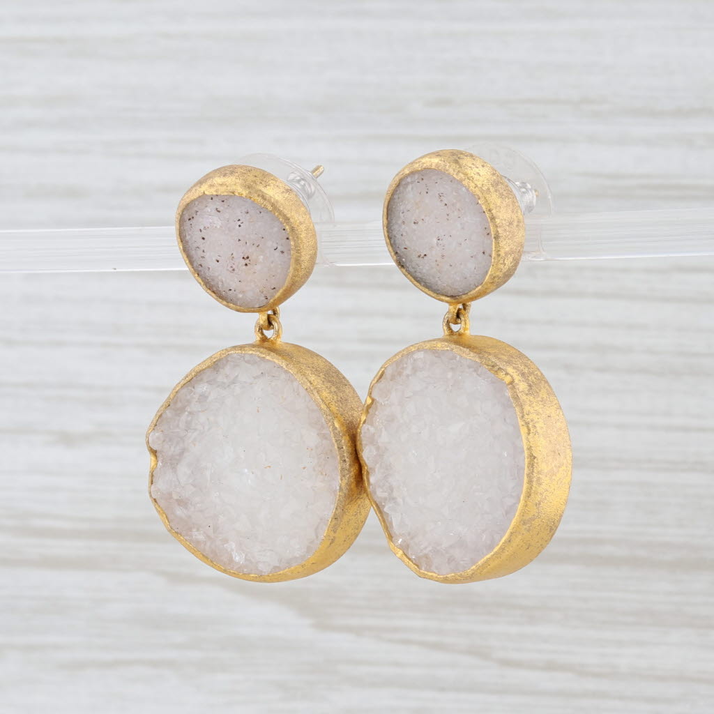 Light Gray New Nina Nguyen Druzy Quartz Earrings Sterling Silver 22k Gold Vermeil Dangle