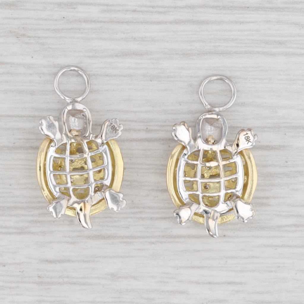 Light Gray 0.20ctw Diamond Turtle Earring Charms 18k White Yellow Gold Enhancer Dangles