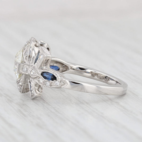 Light Gray Art Deco 1.47ctw Diamond Sapphire Ring Platinum Size 6.75 Engagement