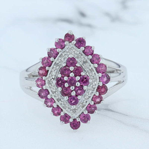 Lavender New 1.55ctw Ruby Cluster Diamond Halo Cocktail Ring Sterling Silver Size 7