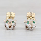 Light Gray Emerald Panther Wildcat Dangle Earrings 14k Yellow Gold Pierced Drops