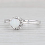 Opal Diamond Halo Ring 10k White Gold Round Engagement October Birthstone 7.25