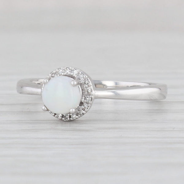 Light Gray Opal Diamond Halo Ring 10k White Gold Round Engagement October Birthstone 7.25