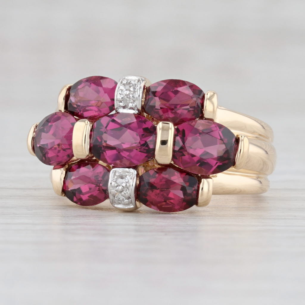 Light Gray 5.3ctw Rhodolite Garnet Cluster Ring 14k Yellow Gold Size 7.25 Cocktail