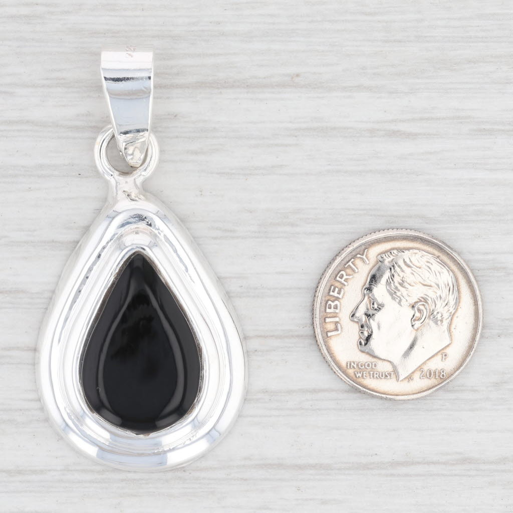 Light Gray New Black Resin Teardrop Pendant 925 Sterling Silver Oval Statement B12755