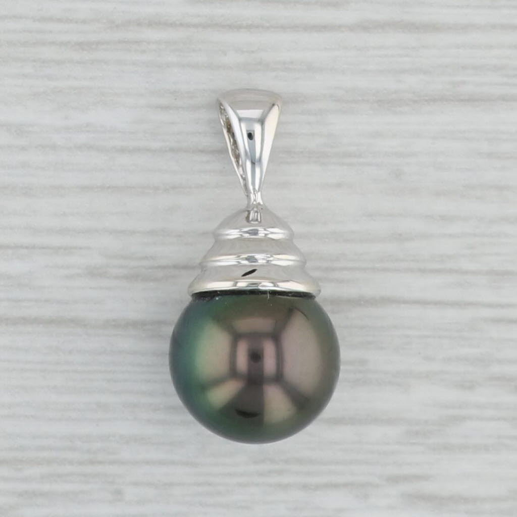 Gray Cultured Black Pearl Pendant 14k White Gold Solitaire Drop