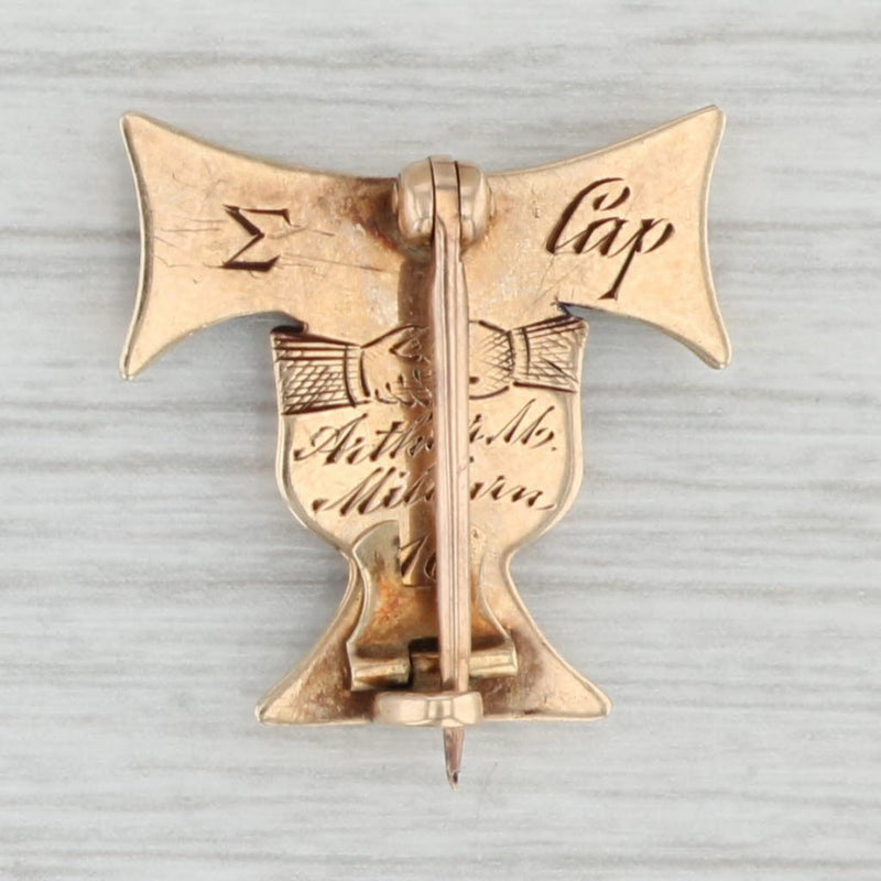 Light Gray Saint Anthony Delta Psi Badge 12k Gold 1916 Fraternity Pin Literary Society