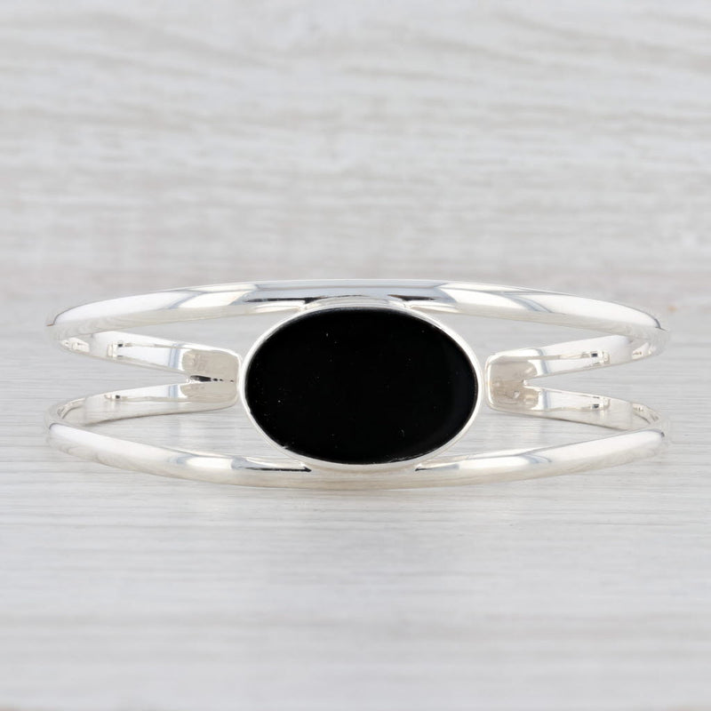 Light Gray New Black Glass Cuff Bracelet Sterling Silver 6.75" Mexico 925 Statement