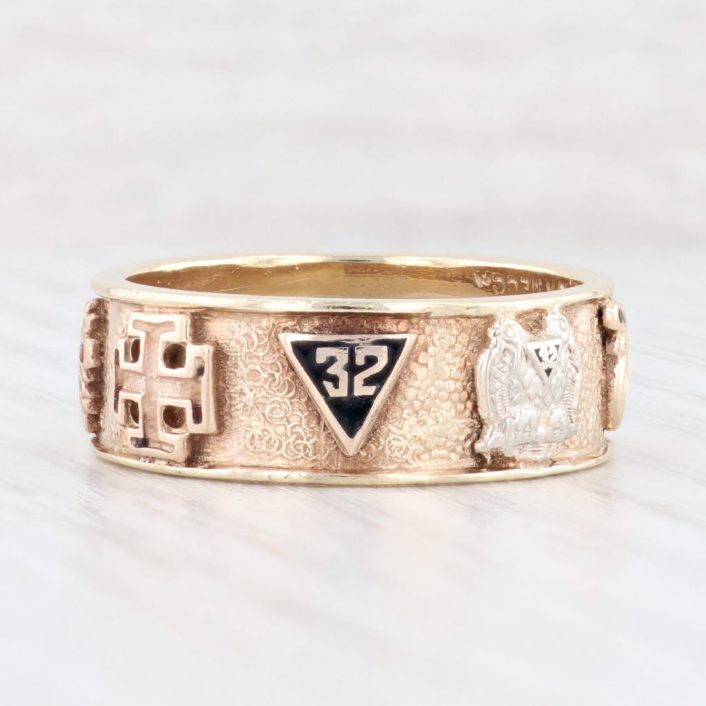 Antique White Vintage Masonic Emblems Band 10k Gold Scottish Rite York Rite Blue Lodge Ring