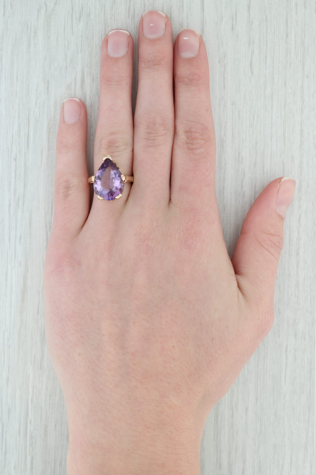 Gray 9.34ct Pear Amethyst Solitaire Ring 14k Yellow Gold Teardrop Cocktail