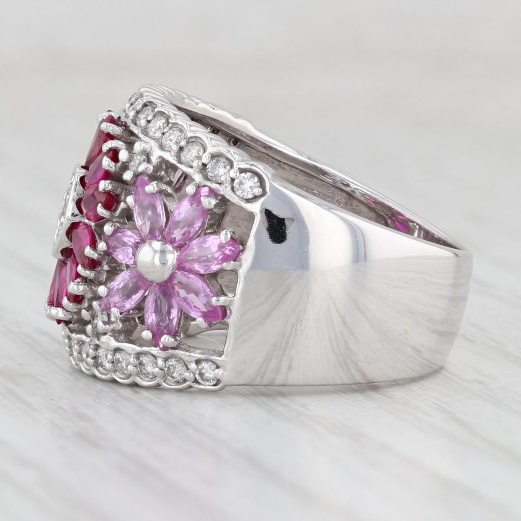 Light Gray 3.36ctw Ruby Sapphire Diamond Flower Cocktail Ring 14k White Gold Size 7.75