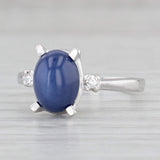 Light Gray Lab Created Linde Star Sapphire Diamond Ring 14k White Gold S 6.25 Oval Cabochon