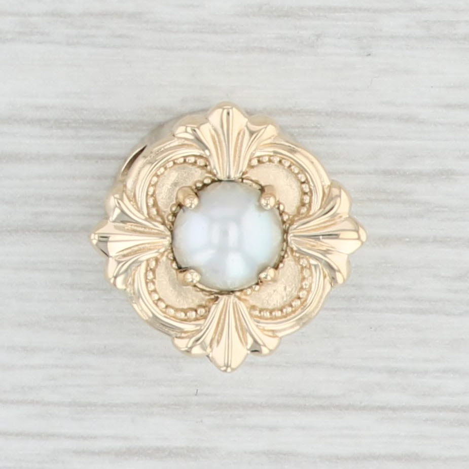 Light Gray Ornate Pearl Slide Charm 14k Yellow Gold Vintage Goldman Kobler