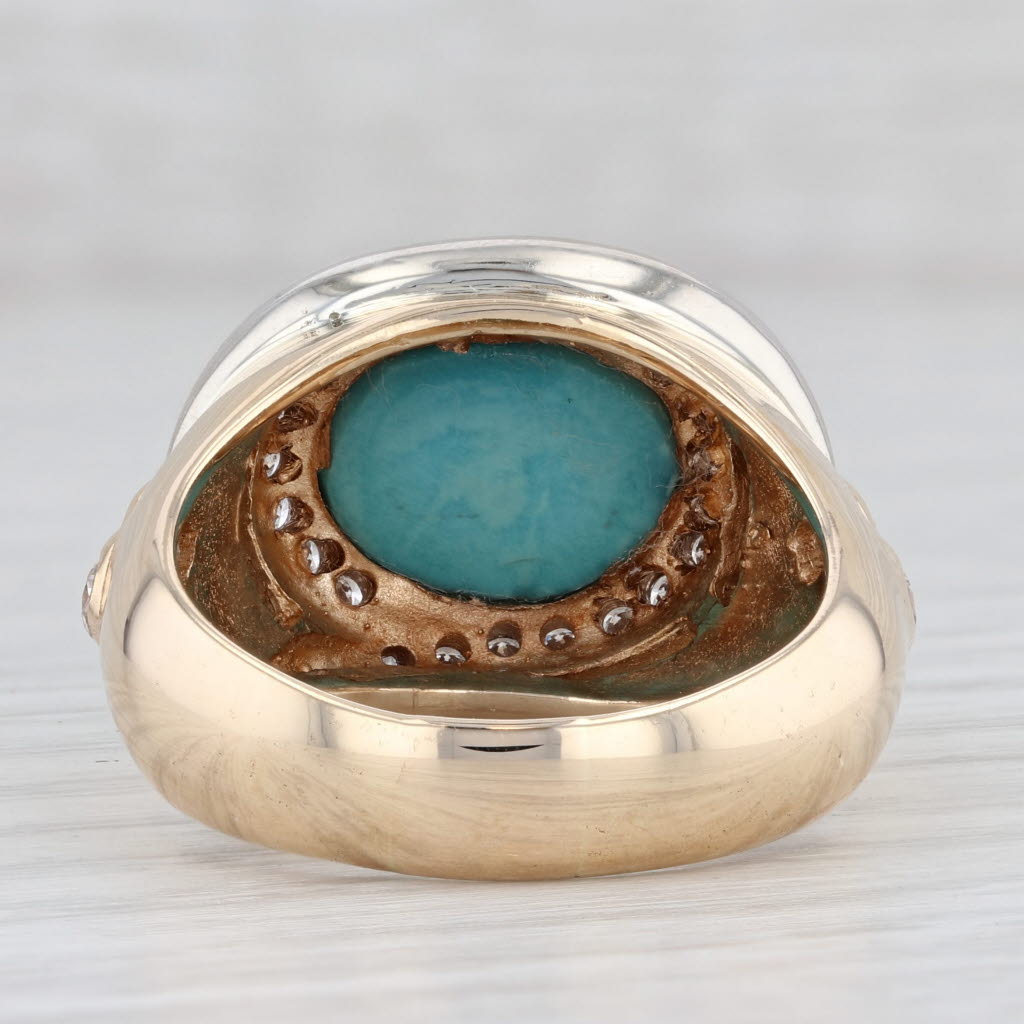 Light Gray Le Vian Oval Cabochon Turquoise 0.50ctw Diamond Ring 14k Gold Size 9.5