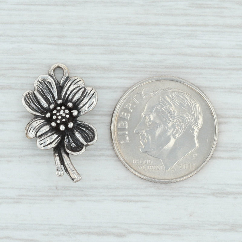 Light Gray Dogwood Flower Charm Sterling Silver Floral Pendant Our State North Carolina