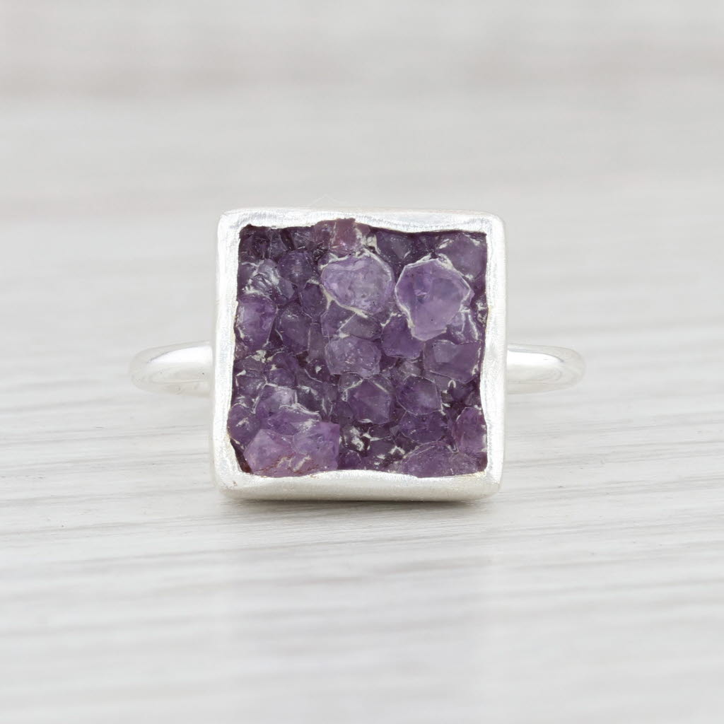 Light Gray New Nina Nguyen Amethyst Druzy Ring Sterling Silver Size 7 Statement