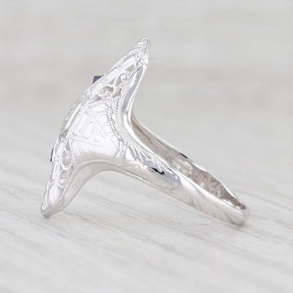 Light Gray Art Deco Synthetic Blue Sapphire Diamond Ring 14k White Gold Size 6