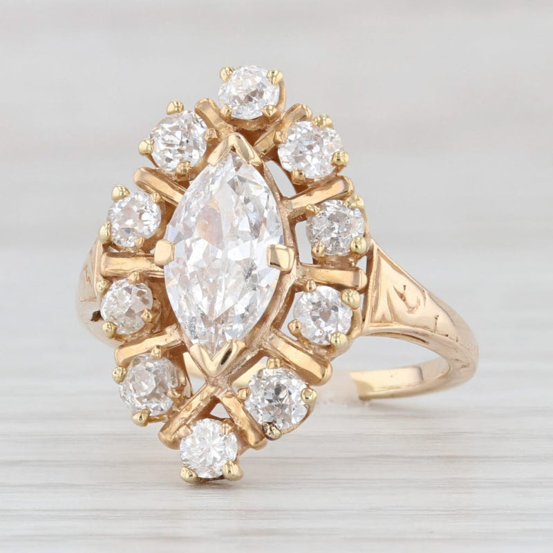 2.25ctw Marquise Diamond Halo Ring 14k Yellow Gold Size 7 Vintage Engagement