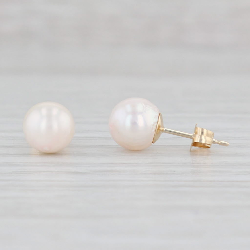 Light Gray Cultured Pearl Solitaire Stud Earrings 14k Yellow Gold June Birthstone