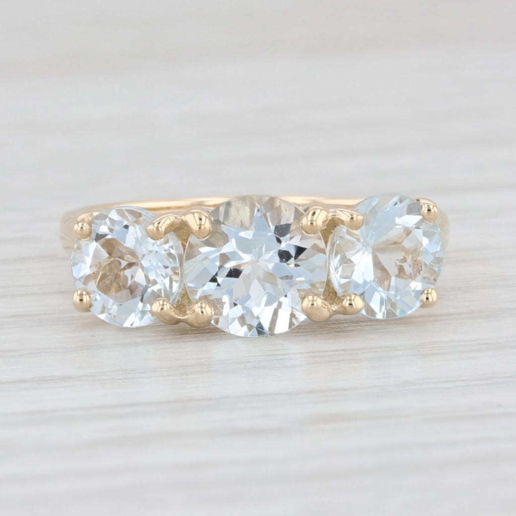 Light Gray 2.50ctw Aquamarine 3-Stone Ring 14k Yellow Gold March Birthstone Size 7