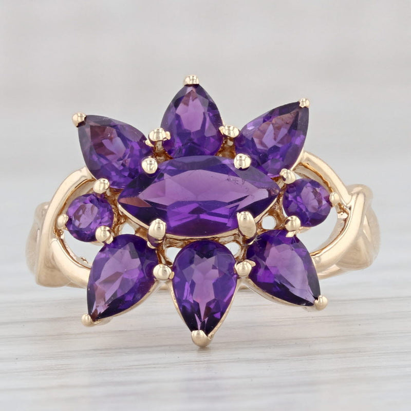 3ctw Amethyst Flower Ring 14k Yellow Gold Size 8.5 Cluster Cocktail