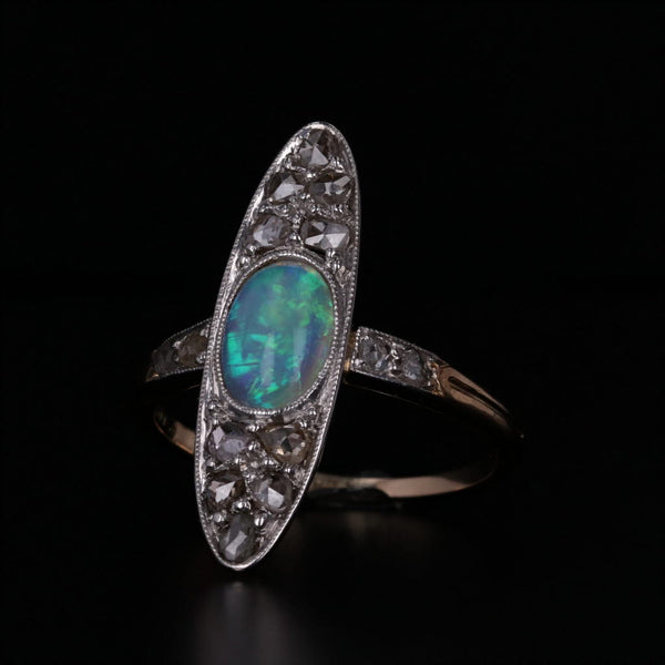 Black Vintage Opal Diamond Marquise Ring 14k Gold Platinum Size 5.75