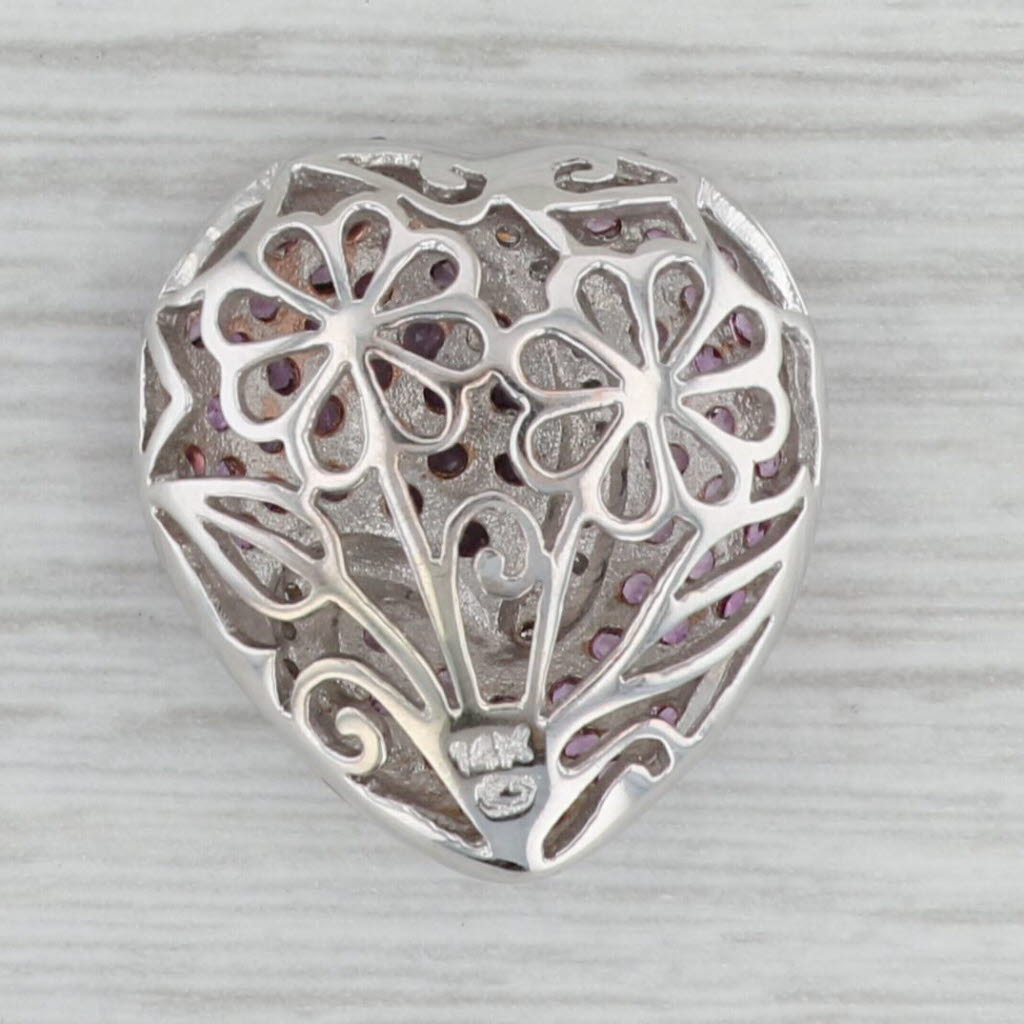 Gray 1.80ctw Pink Sapphire Diamond Puffy Heart Pendant Floral Openwork