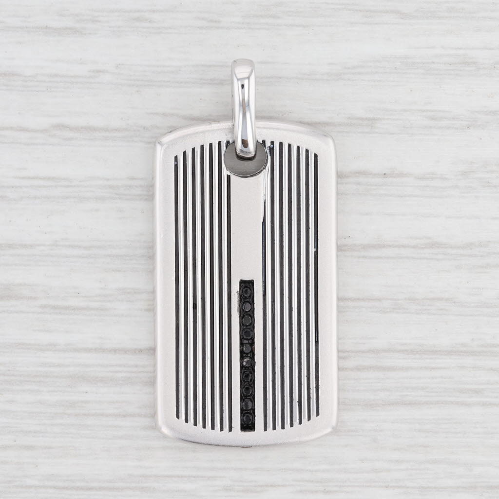 Light Gray New Dog Tag Pendant Black Diamonds Sterling Silver