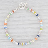 New Multi-Color Glass Bead Bracelet 7.25" Sterling Silver Chain Toggle Clasp