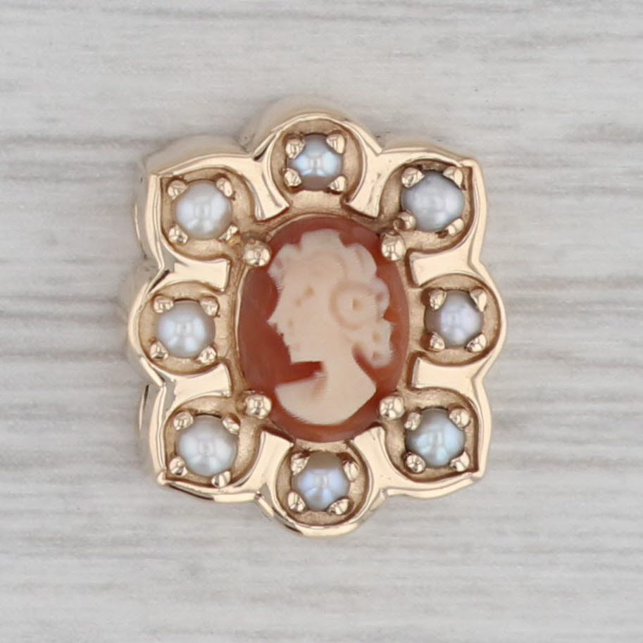 Gray Shell Cameo Pearl Slide Charm 14k Yellow Gold Vintage Daffer