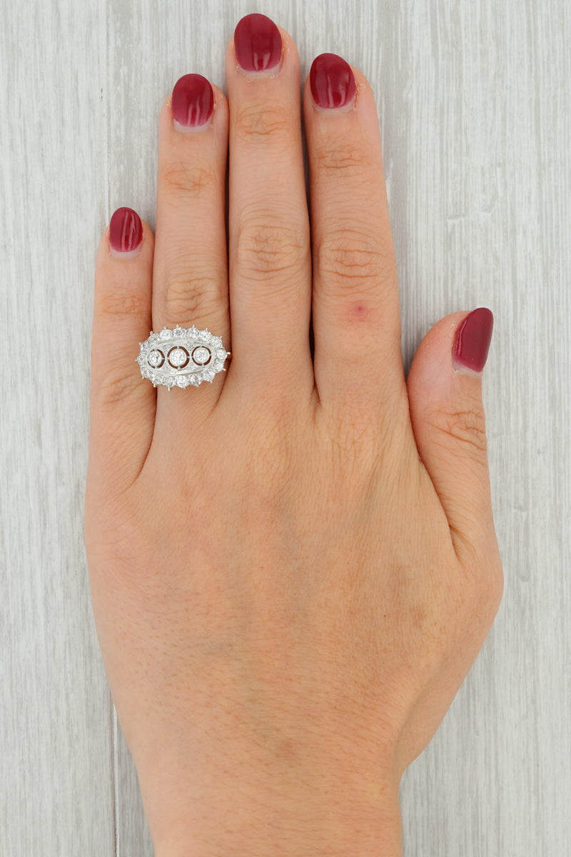 Art Deco 1.03ctw Diamond Halo Ring 14k Gold Platinum Size 6.25
