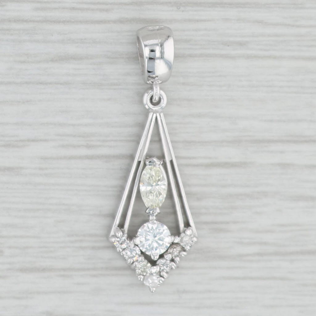 Light Gray Custom Made 0.39ctw Diamond Drop Pendant 14k White Gold