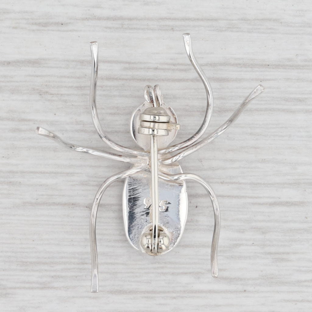 Light Gray New Spider Brooch Black Resin Sterling Silver Insect Jewelry Statement Pin