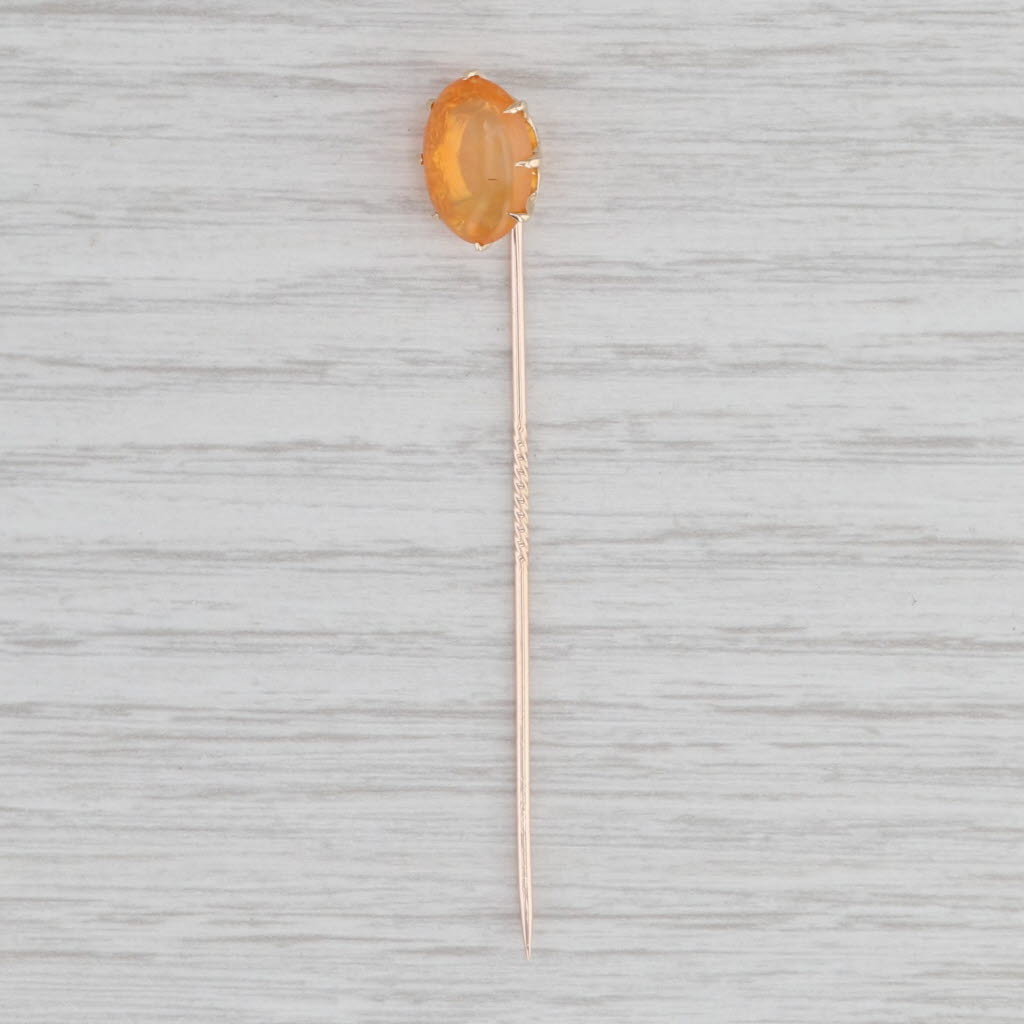 Light Gray Antique Orange Opal Doublet Stickpin 14k Yellow Gold Oval Solitaire