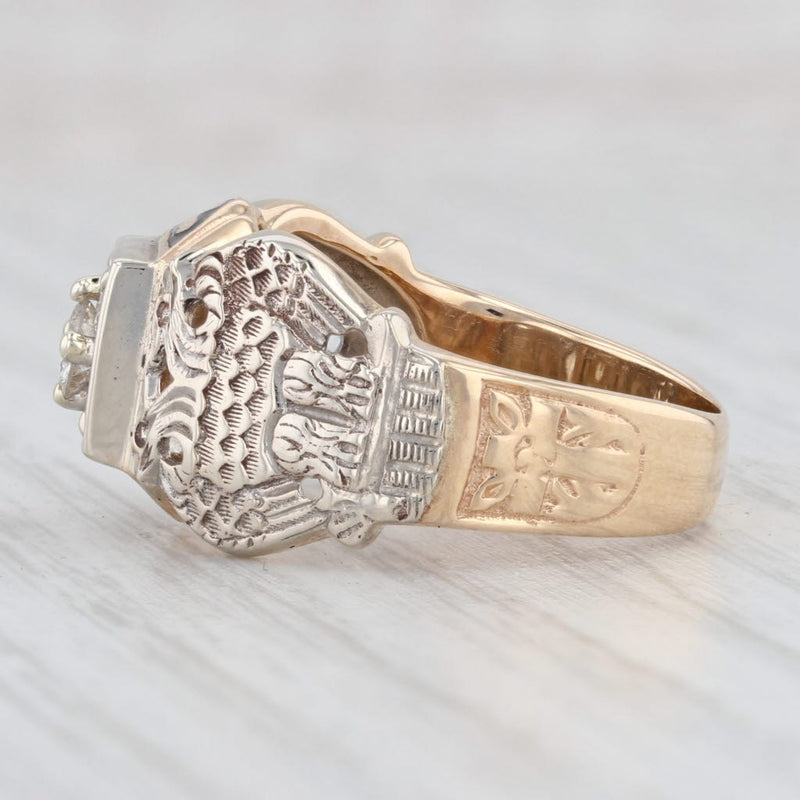 Light Gray 0.41ctw Diamond Masonic Scottish Rite Shriners Ring 14k Gold Yod Eagle Size 8.5