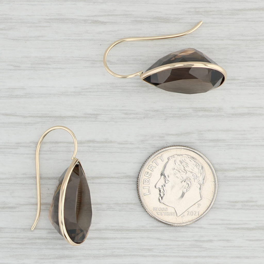 Light Gray 23ctw Pear Smoky Quartz Teardrop Earrings 14k Yellow Gold Hook Posts