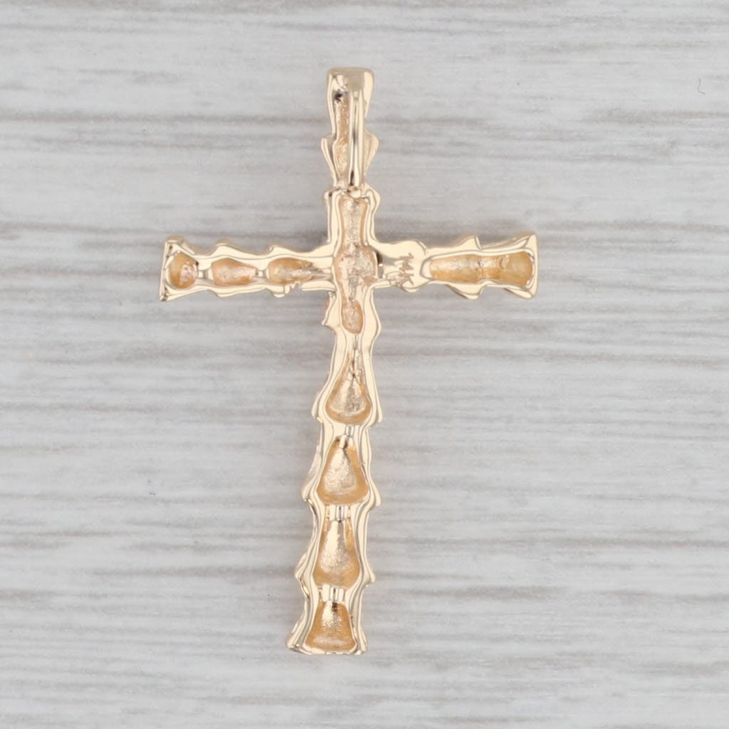 Gray Diamond Bamboo Cross Pendant 14k Yellow Gold Religious Jewelry