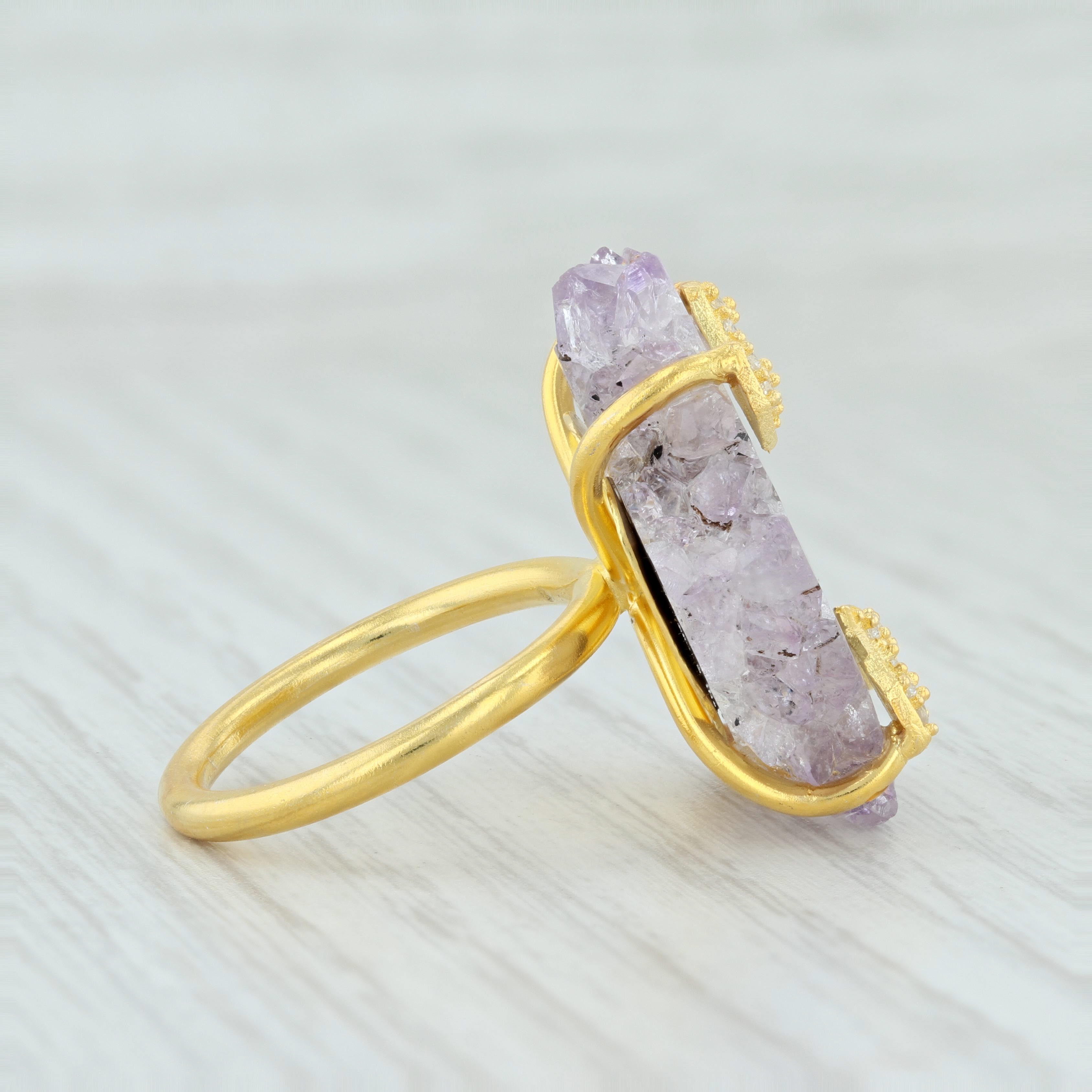 Light Gray New Amethyst Geode Crystal Ring Sterling 18k Gold Plated Adjustable Size