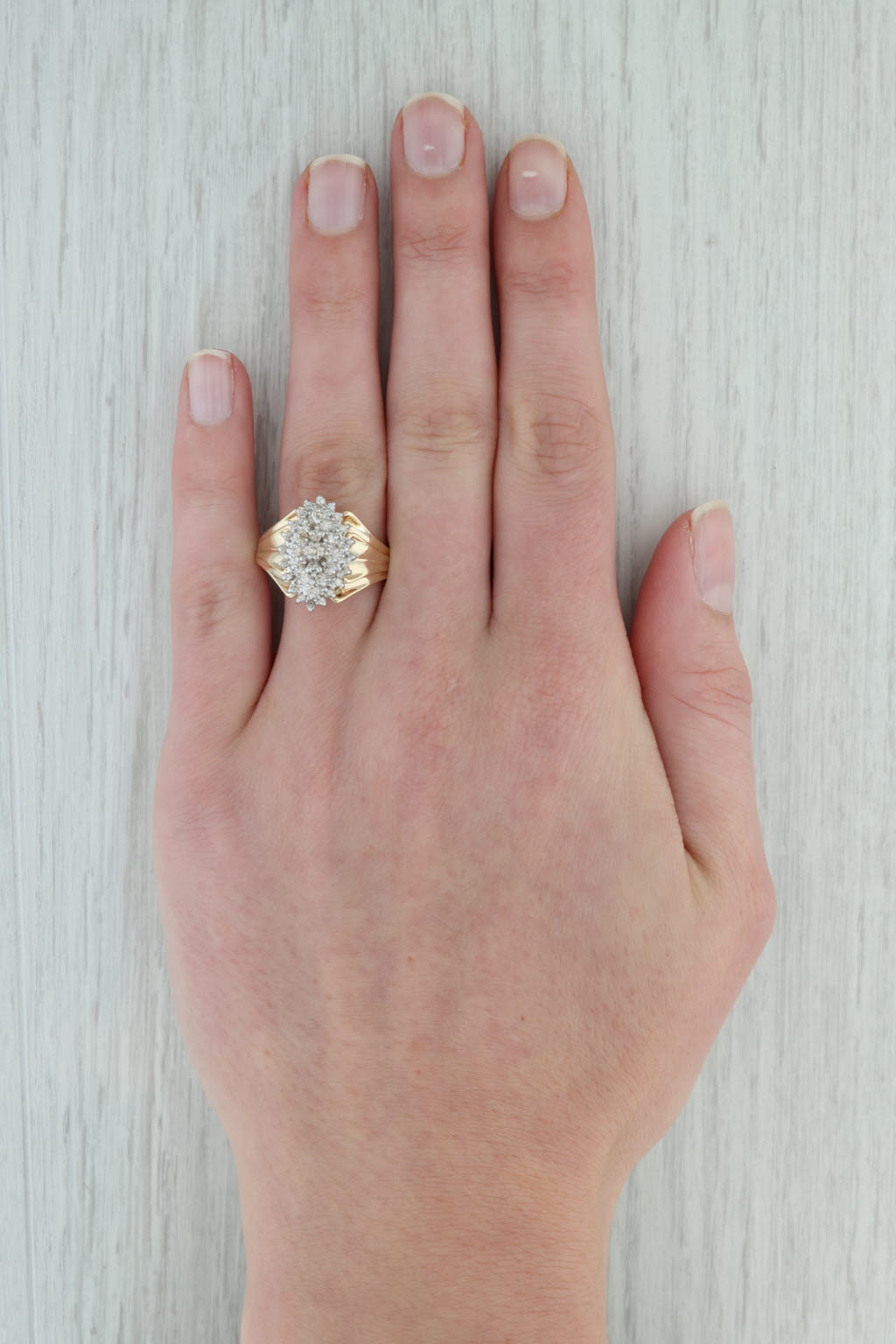 Gray 0.50ctw Diamond Cluster Ring 10k Yellow Gold Size 9.25 Cocktail