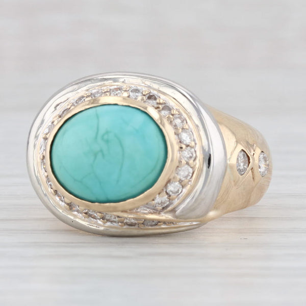 Light Gray Le Vian Oval Cabochon Turquoise 0.50ctw Diamond Ring 14k Gold Size 9.5