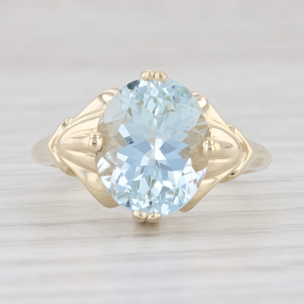 Light Gray 3.45ct Aquamarine Ring 14k Yellow Gold Oval Solitaire March Birthstone